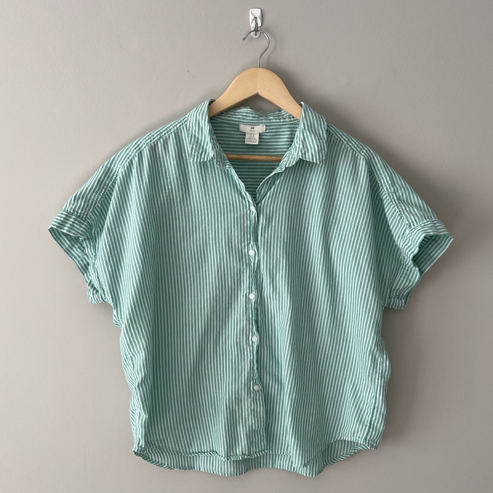 H&M Mint and White Striped Button Down Shirt